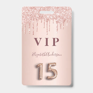 Crachá Quinceanera dourado rosado goteja rosa