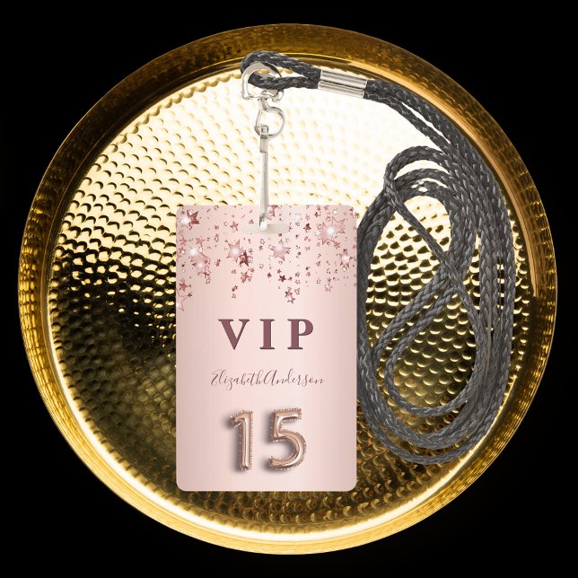 Crachá Quinceanera rosa dourada festa das estrelas rosa (Criador carregado)