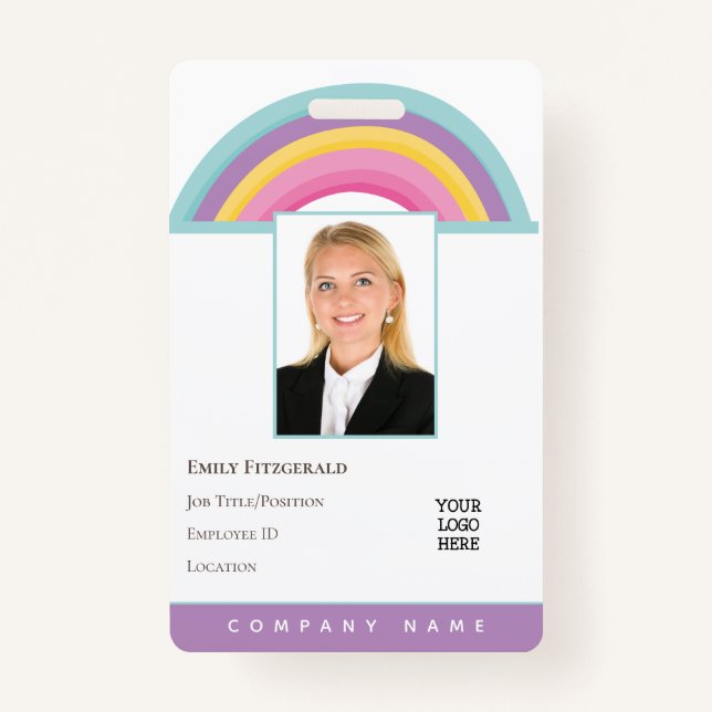 Crachá Rainbow Employee Photo ID Name Logo Retrato (Frente)