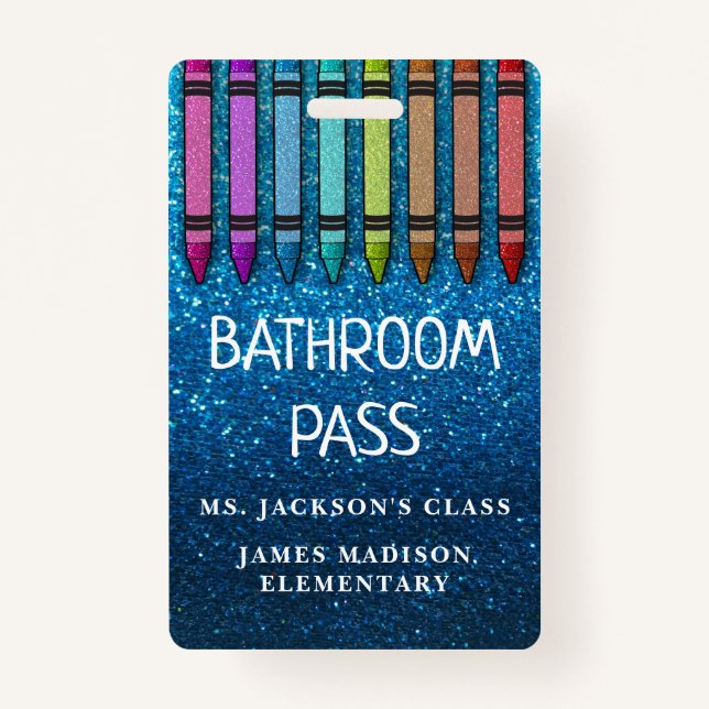 Crachá Rainbow Glitter Crayons Professor Bathroom Hall Pa (Frente)