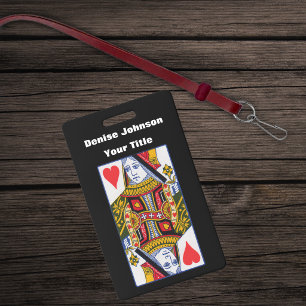 Crachá Rainha de Coração Chique de Cartas de Baralho Pret