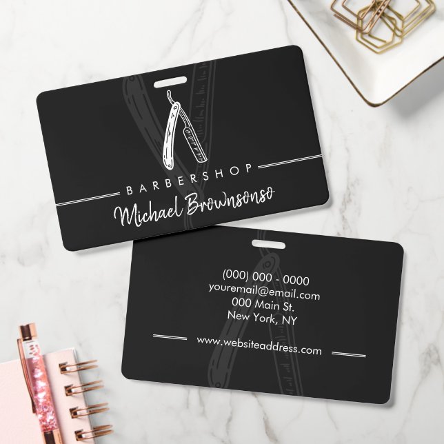 Crachá Razor Barber shop black logo simple (Escritório)