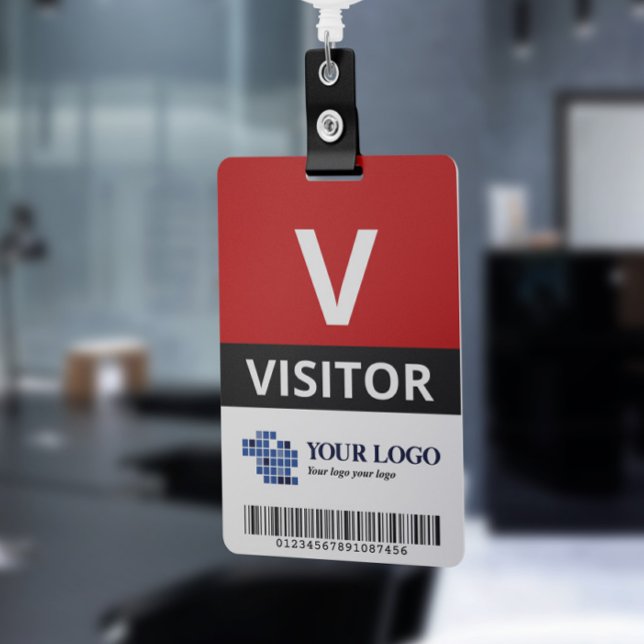 Crachá Red Add Your Logo & Bar Code Visitor (Criador carregado)
