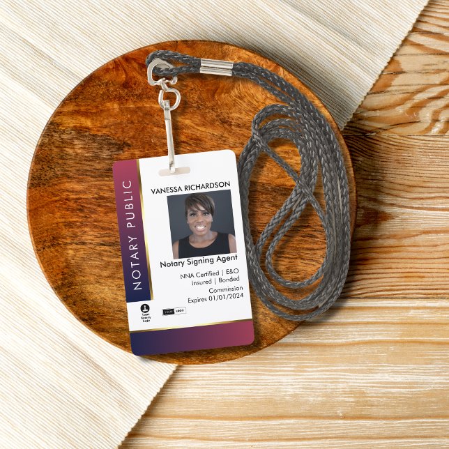Crachá Red & Blue Professional Add Logo Notary Photo ID (Criador carregado)