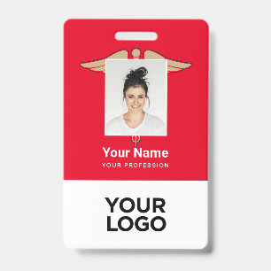 Crachá Red Medical Employee Doctor Nurse Photo Name ID