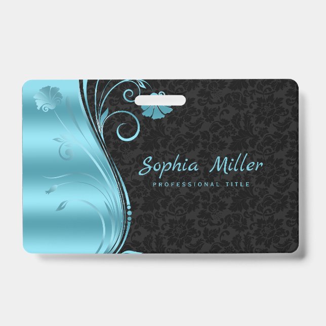 Crachá Redemoinho Azul Metálico Preto Damask (Frente)