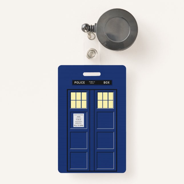 Crachá Reino Unido - Blue Police Call Box 1 (Frente com retrátil)