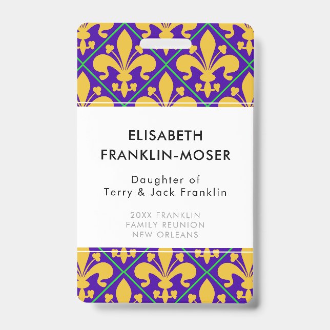 Crachá Reunião de Família do Mardi Gras de Nova Orleans (Frente)