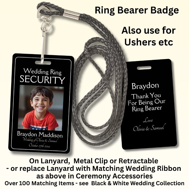Crachá Ring Bearer Photo SECURITY Badge Black White (Criador carregado)