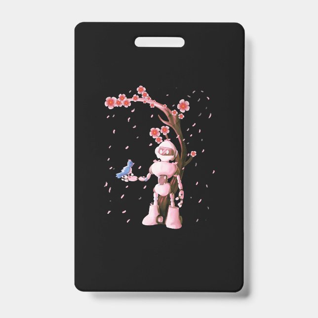 Crachá Robô Presente Flor de Cerejeira Japonesa Sakura (Frente)