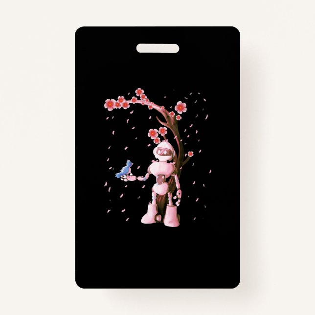 Crachá Robot Sakura - Presente de Flor de Cereja Japonês (Frente)