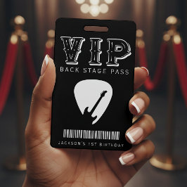 Crachá Rock Guitar Pick Kids Birthday Party Black VIP