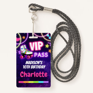 Crachá Roller Sking Birthday VIP Pass Lanyard