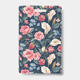 Crachá Romantic Navy Blue Floral Garden Pattern