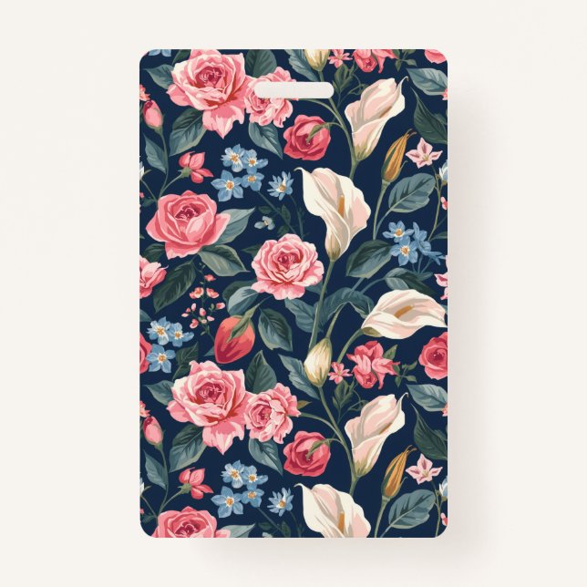 Crachá Romantic Navy Blue Floral Garden Pattern (Frente)