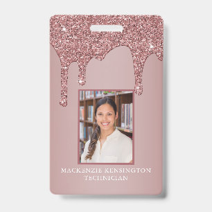 Crachá Rosa Dourado Chic Brilho Glitter Monograma