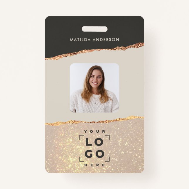 Crachá Rosa dourado, cor-de-rosa e cinza-branca, elegante (Frente)