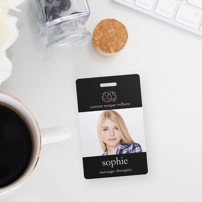 Crachá Rosa Dourado Lotus Flower Photo & Name (Criador carregado)