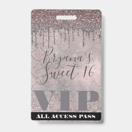 Crachá Rose Gold Brilho Drip Mermaid Doce 16 Passagem VIP