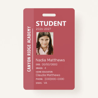 Crachá Rose Stripe Homeschool Student ID Badge