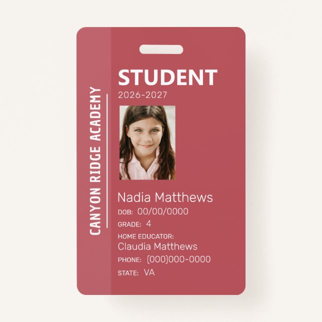 Crachá Rose Stripe Homeschool Student ID Badge (Frente)