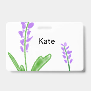 Crachá Roxo lavanda floral aquarela adicionar nome texto 