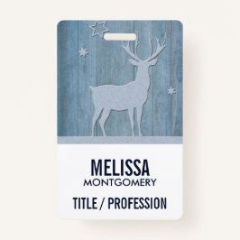 Crachá Rustic Blue Wood Reindet — Natal