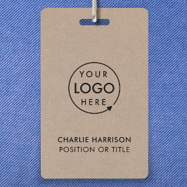 Crachá Rustic Kraft | ID de logotipo de empresa Funcionár