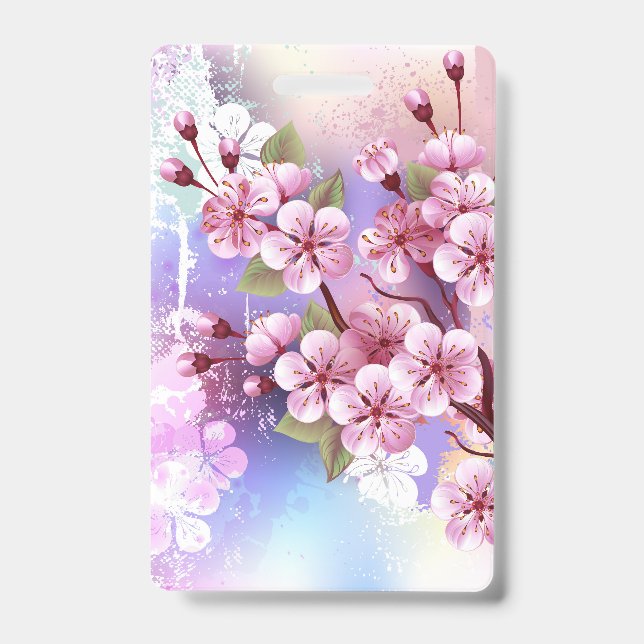 Crachá Sakura rosa no fundo da pintura (Frente)