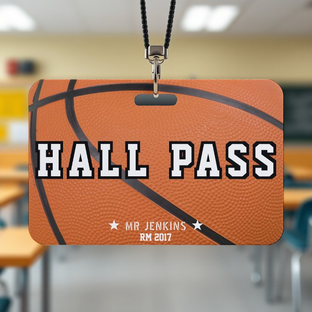 Crachá Sala de Estudantes da Escola de Esporte de Basquet (Basketball Sport School Teacher Student Hall Pass Badge
)