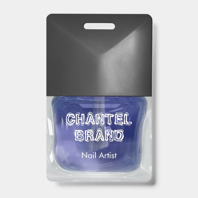 Crachá Salão de beleza de esmalte azul moderno (Frente)