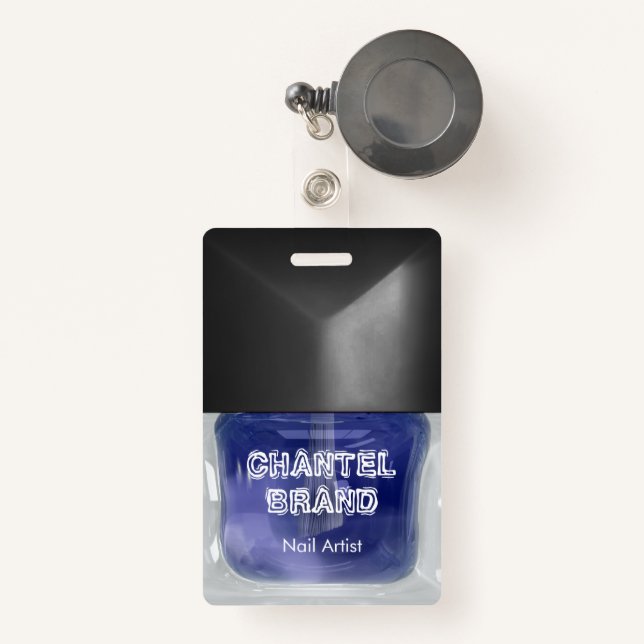 Crachá Salão de beleza de esmalte azul moderno (Frente com retrátil)