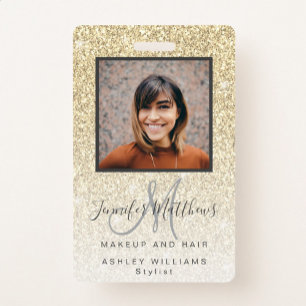 Crachá Salão de Cabelo e Maquiagem com Brilho Dourado