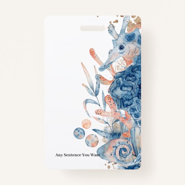 Crachá Seahorse shell under the sea baby boy shower  (Frente)