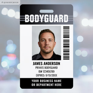 Crachá Segurança de Guarda de Corpo ID Foto Logotipo Cinz