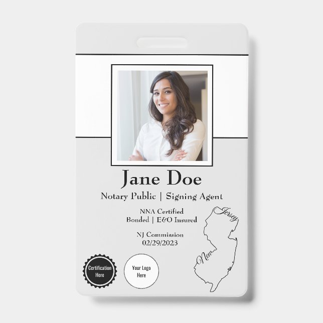 Crachá Selo de Notário Público do Estado de Nova Jersey C (Frente)