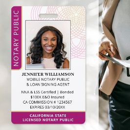 Crachá Selo Notarial Elegante Foto Código QR ID Magenta