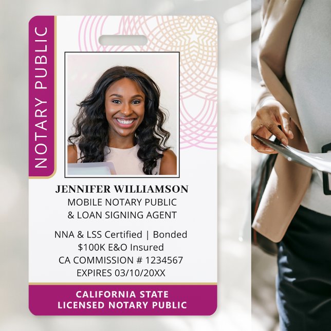 Crachá Selo Notarial Elegante Foto Código QR ID Magenta (Criador carregado)