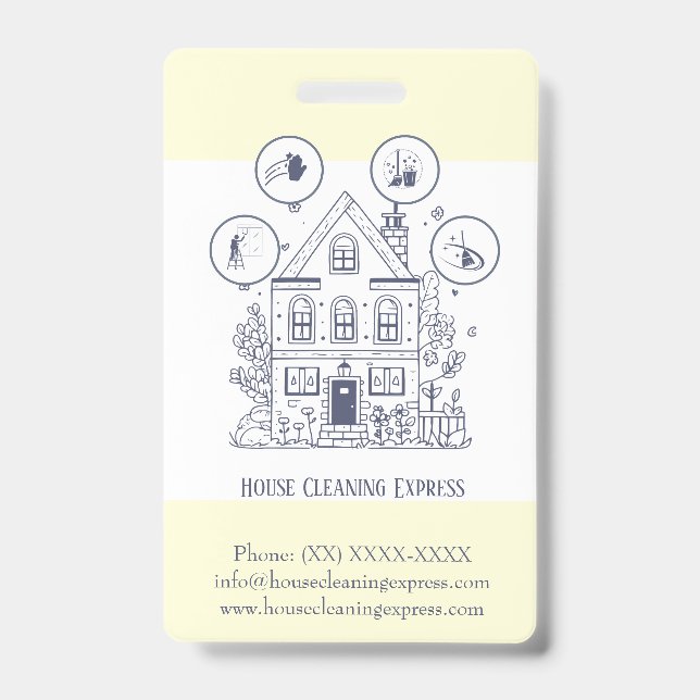 Crachá Serviços domésticos de limpeza de casas encantador (Frente)