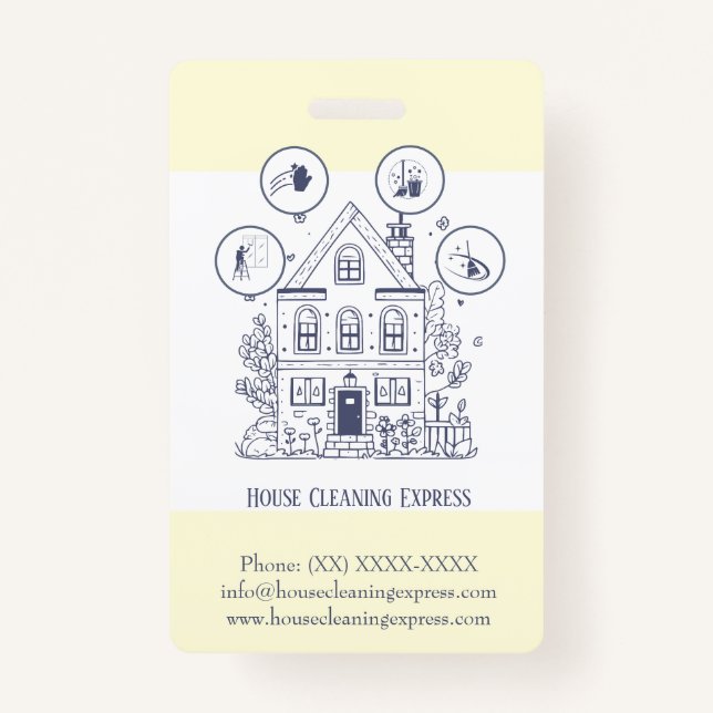 Crachá Serviços domésticos de limpeza de casas encantador (Verso)
