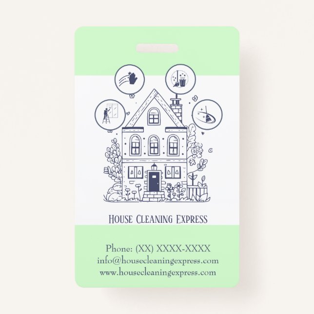 Crachá Serviços domésticos de limpeza de casas encantador (Frente)