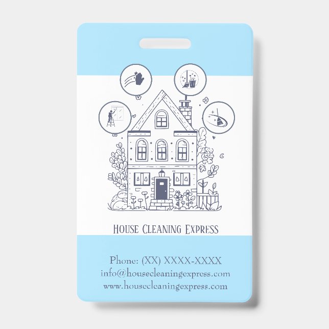 Crachá Serviços domésticos de limpeza de casas encantador (Frente)