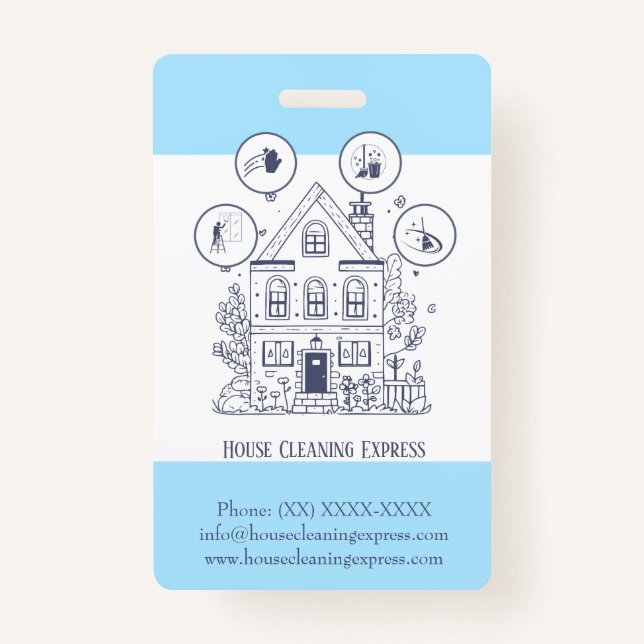 Crachá Serviços domésticos de limpeza de casas encantador (Verso)