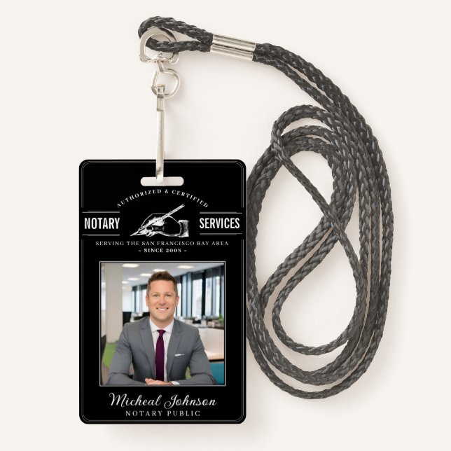 Crachá Serviços Notícias Vintage Professional Black Perso (Frente com cordão)