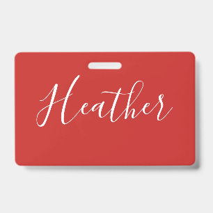 Crachá Seu Script Branco Personalizado em Vermelho