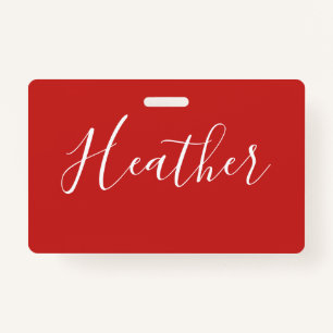 Crachá Seu Script Branco Personalizado em Vermelho