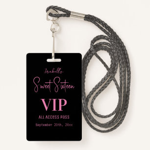 Crachá Sexto Convite de 16 VIP para Script Rosa Elegante