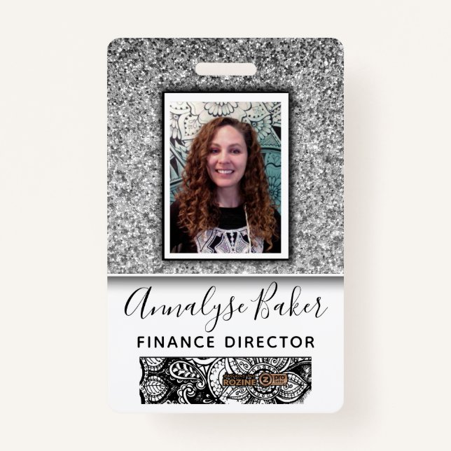 Crachá Silver Glitter Funcionário Enfermeiro Nome da Foto (Frente)