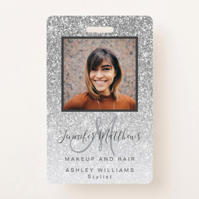 Crachá Silver Glitter Photo Makeup Hair Salon (Criador carregado)