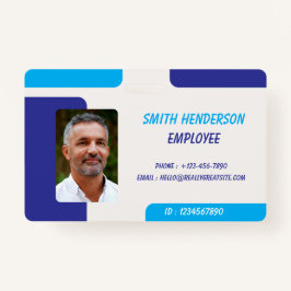 Crachá Simple Blue Employee ID Badge
